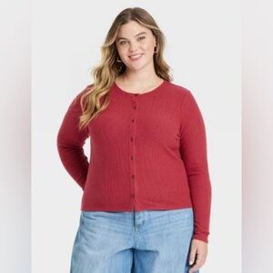 Jessica, London Cranberry Button-Down Long Sleeve Sweater Size 26/28